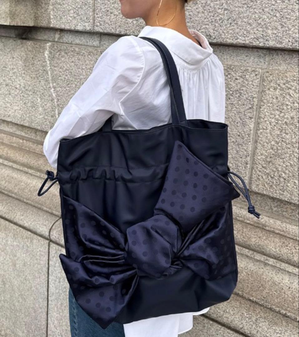 【JENNE】リボントートバッグブラック水玉