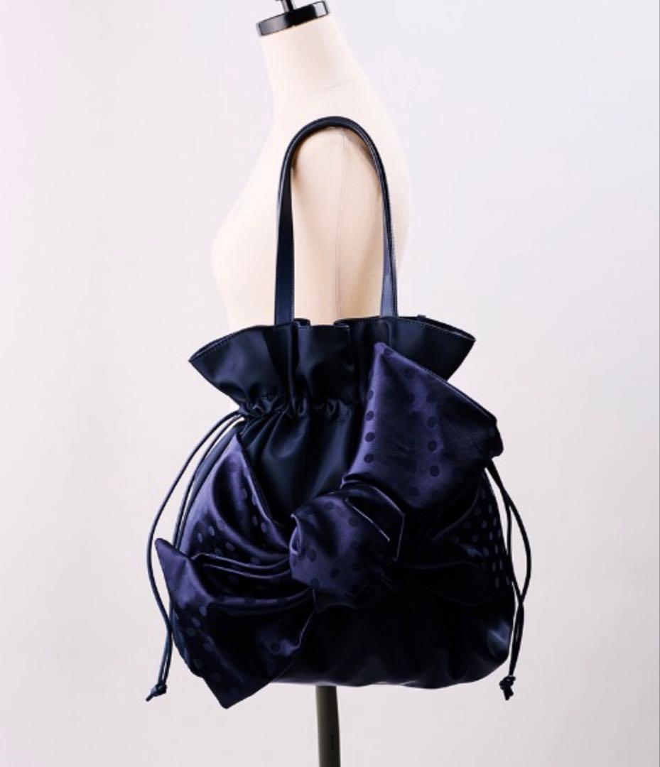 【JENNE】リボントートバッグブラック水玉