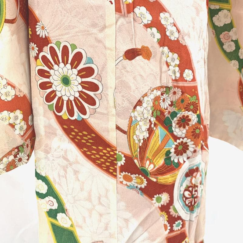407ag19,小物類■七五三 七歳 アンティーク着物&開き帯 鞠 結び紐■良好