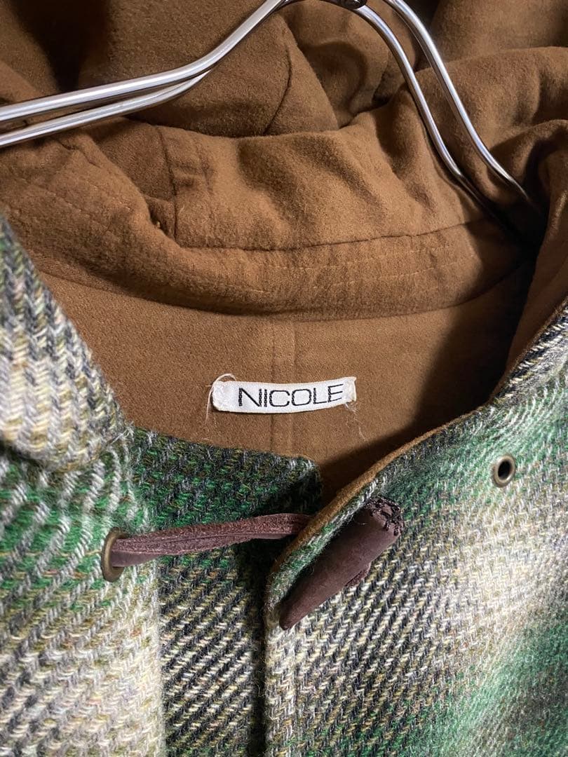 80-90s NICOLE ダッフルコート オンブレチェック 緑 古着 M