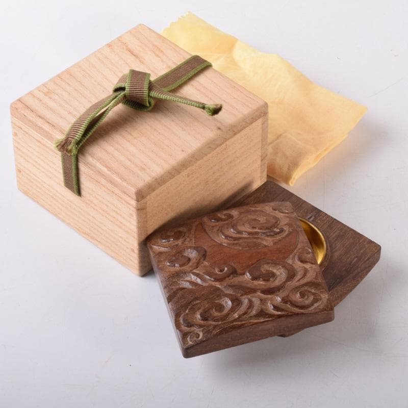 くりのぼう　川本光春作　雲月彫　内金溜香合　建仁寺竹田益州書付　V7217