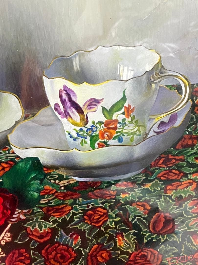 マイセンティーカップ　美術絵　art mondo nasuno f6 サイン入り