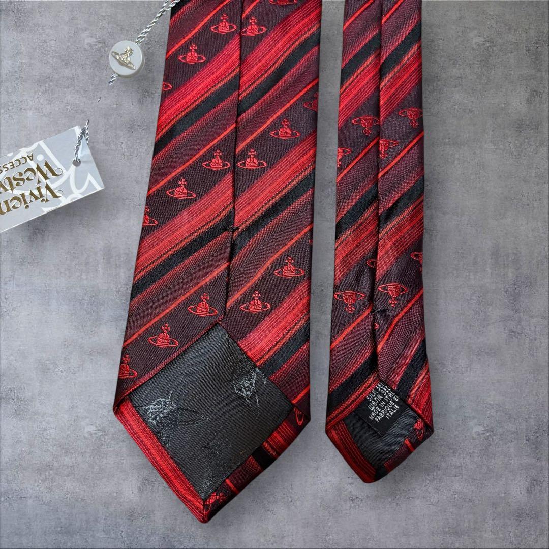 人気 Vivienne Westwood ネクタイ ストライプ オーブ柄　赤