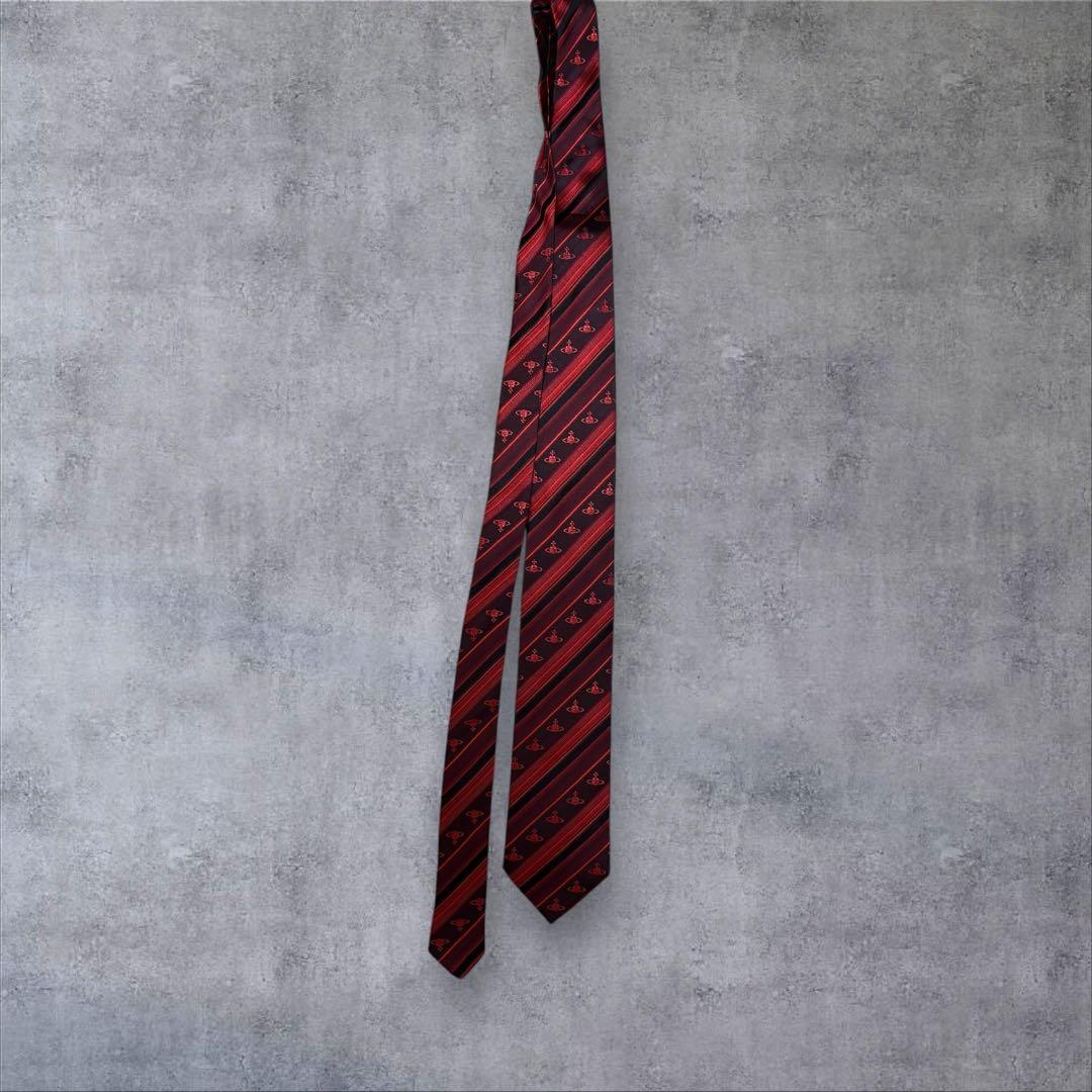 人気 Vivienne Westwood ネクタイ ストライプ オーブ柄　赤