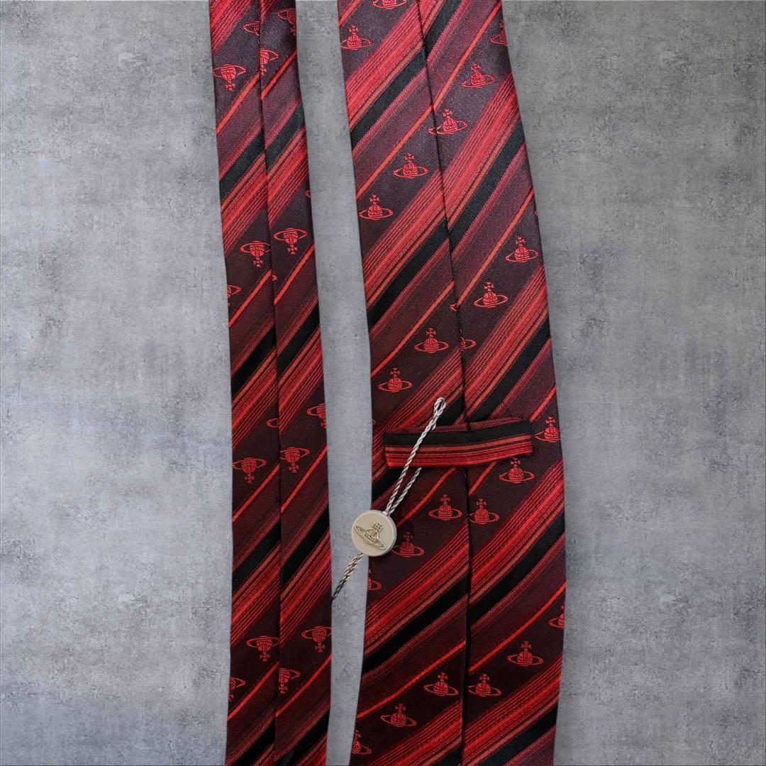 人気 Vivienne Westwood ネクタイ ストライプ オーブ柄　赤