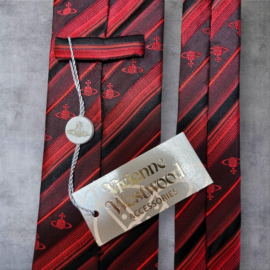 人気 Vivienne Westwood ネクタイ ストライプ オーブ柄　赤