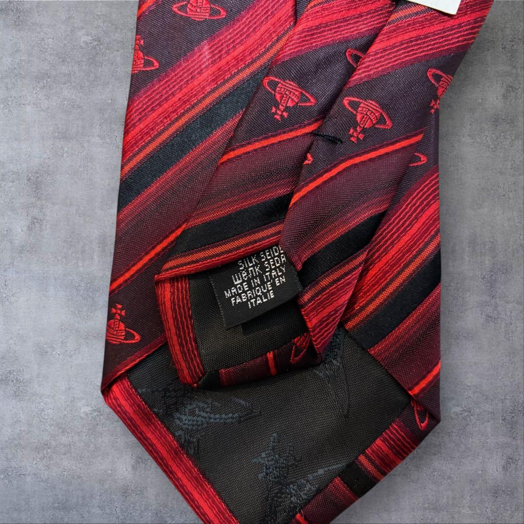 人気 Vivienne Westwood ネクタイ ストライプ オーブ柄　赤