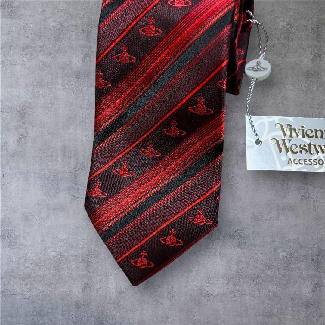 人気 Vivienne Westwood ネクタイ ストライプ オーブ柄　赤