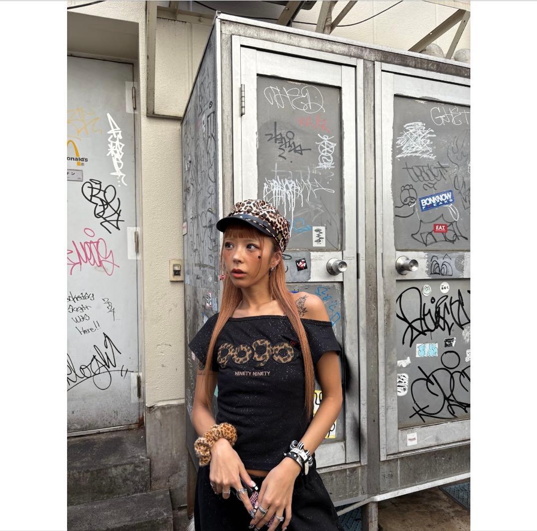 トップス 9090girl Leopard Skirt Off Shoulder Tee