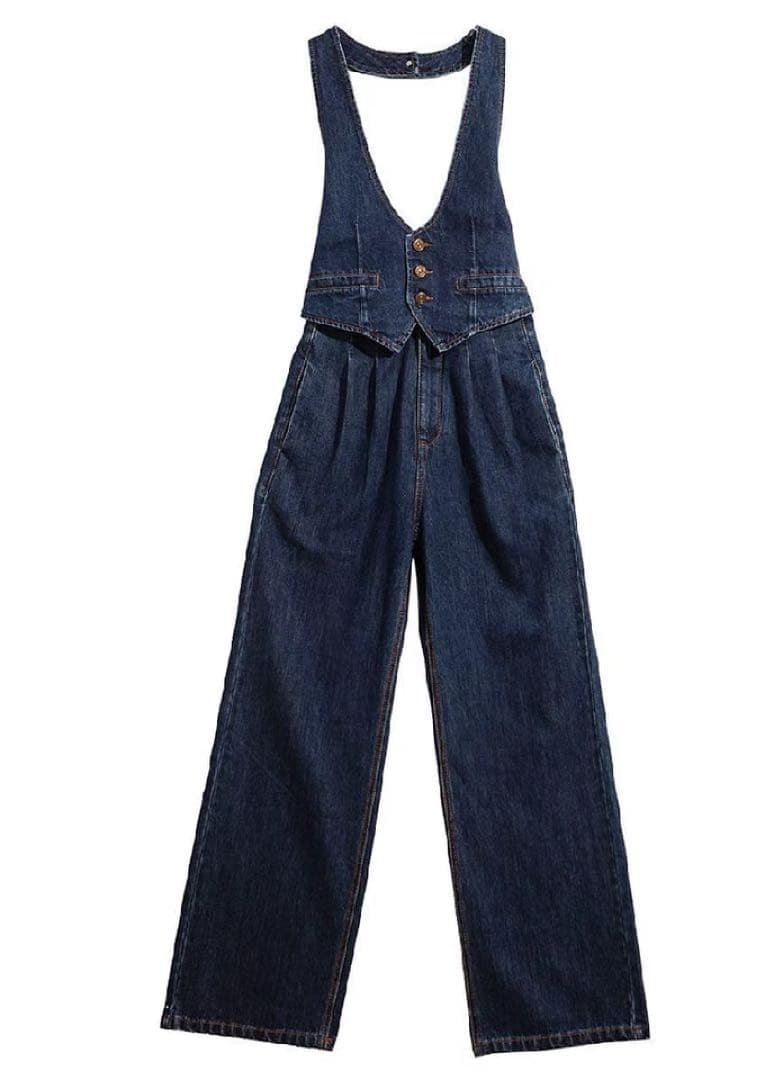 ホルターネックベスト付き❗️デニムジャンプスーツ✨カジュアル