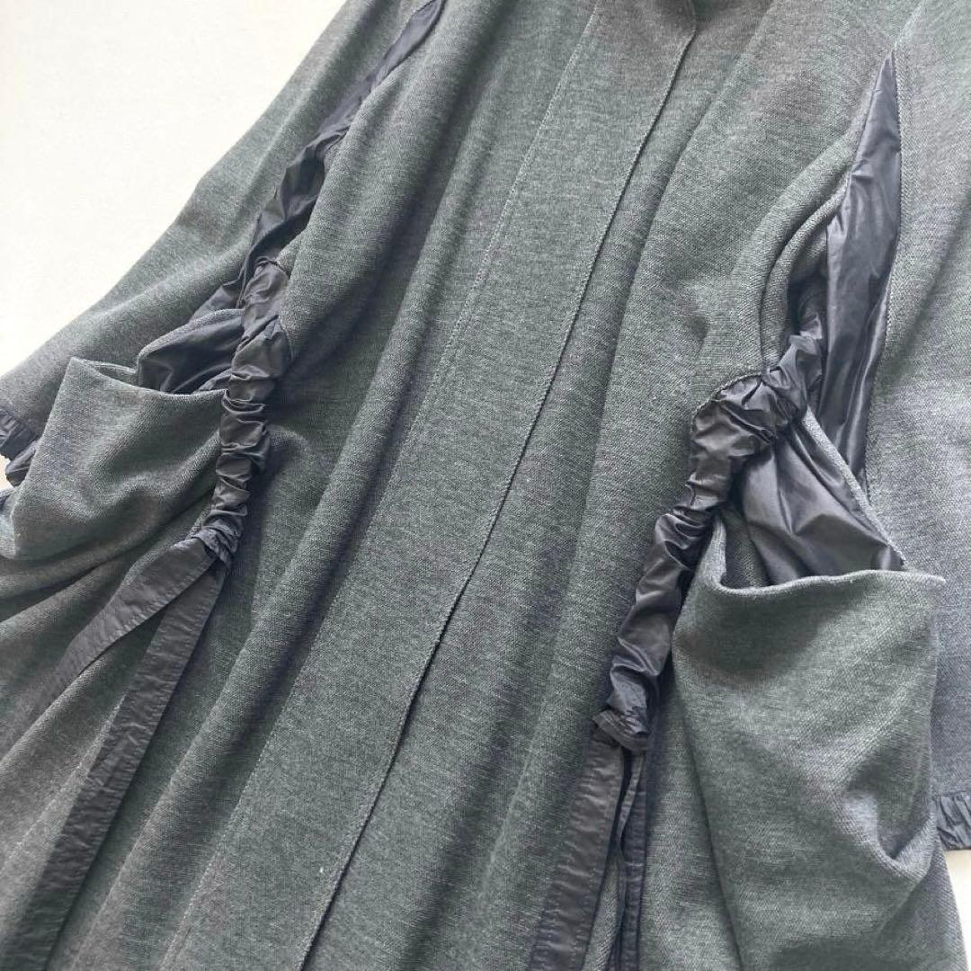 サ*カ様 【美品】エイココンドウ　ギャザー切替 Aラインロングコート グレー 大