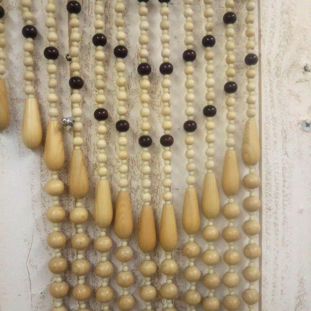木珠のれん 昭和レトロ 木製 85cm ｘ120cm ベージュ ナチュラルウッド