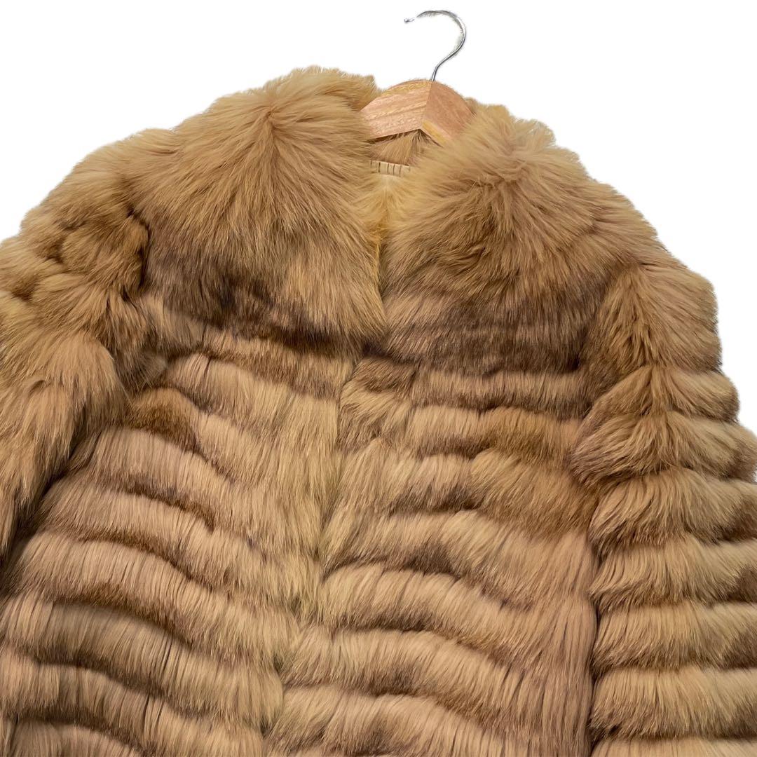 染めブルーフォックス　ムーンバット　ファーコート　XLサイズ相当　総丈78cm