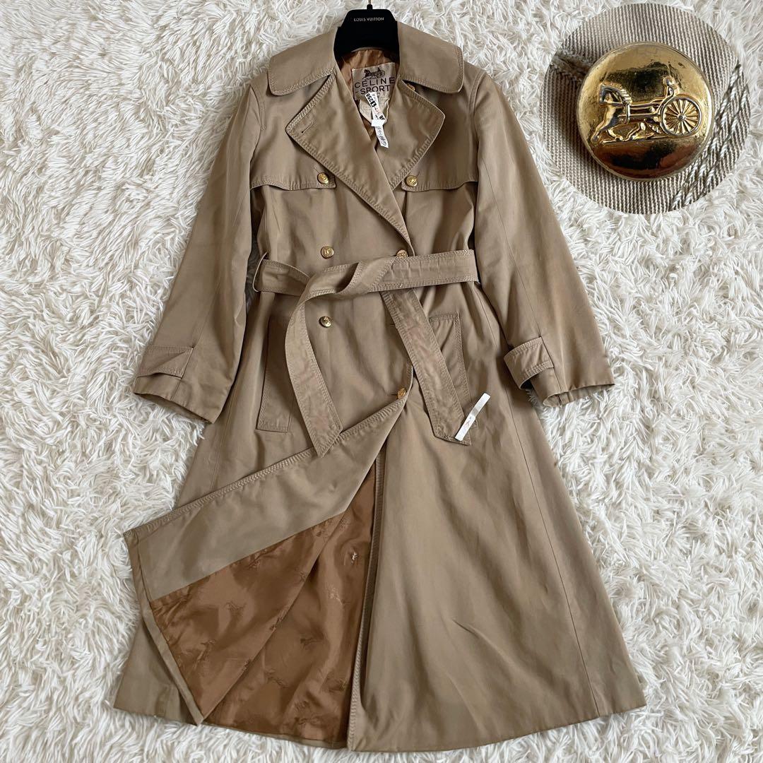 美品　セリーヌ　トレンチコート　馬車金具　金ボタン　ベルト　ベージュ　M相当