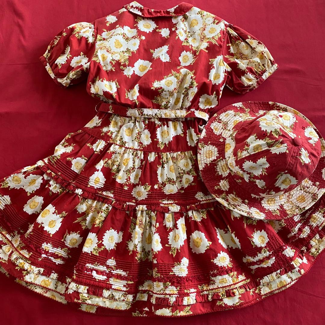 ベビーピンクハウス　フラワープリントワンピース・ハット2点セット