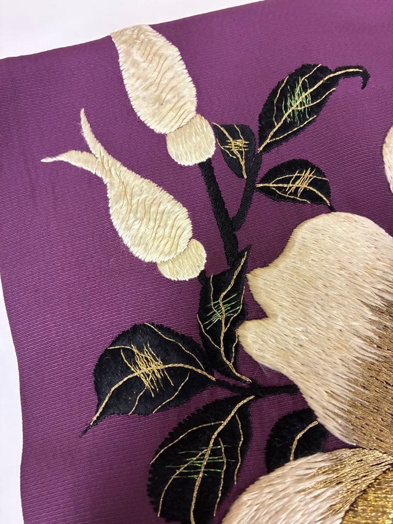 アンティーク　刺繍の名古屋帯　花柄模様　着物　レトロ　大正ロマン