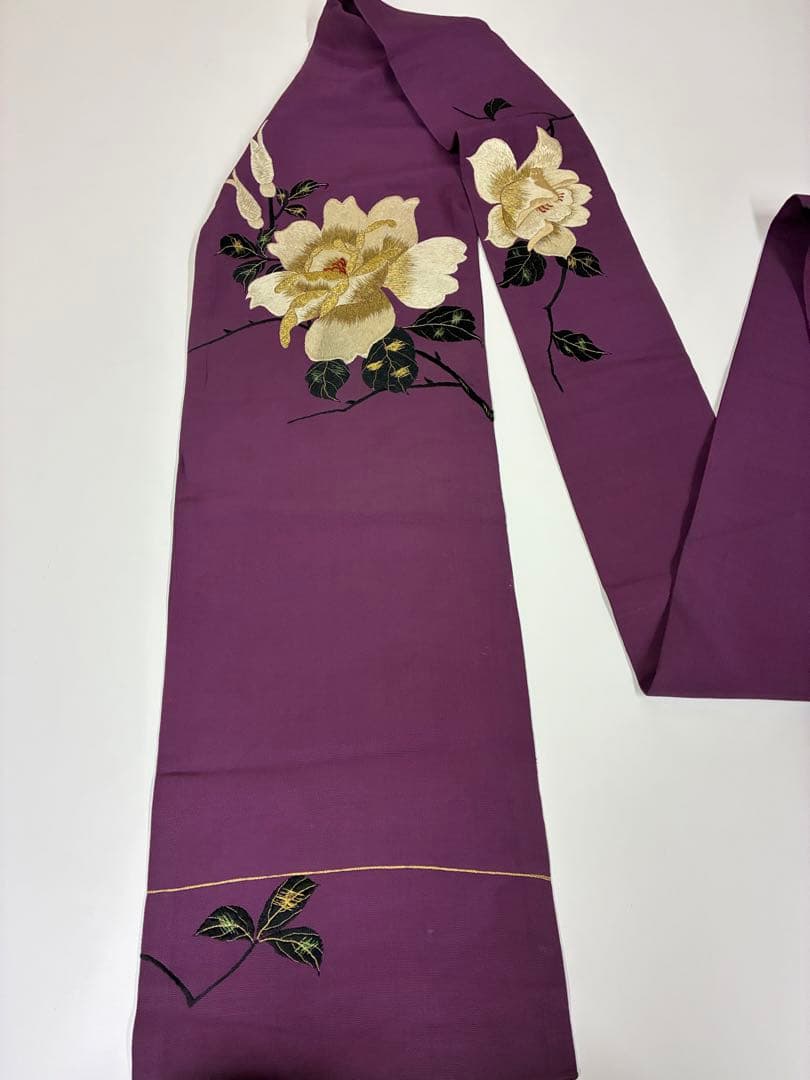 アンティーク　刺繍の名古屋帯　花柄模様　着物　レトロ　大正ロマン