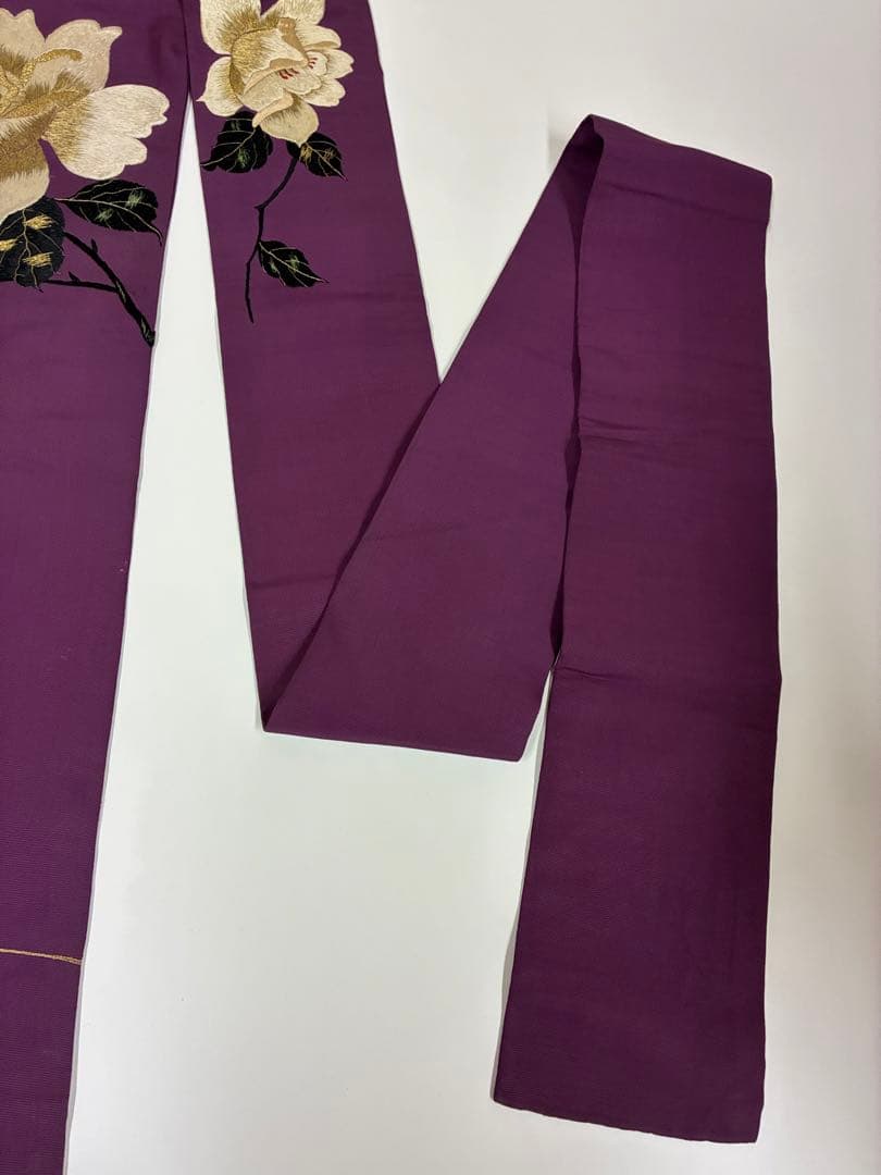 アンティーク　刺繍の名古屋帯　花柄模様　着物　レトロ　大正ロマン