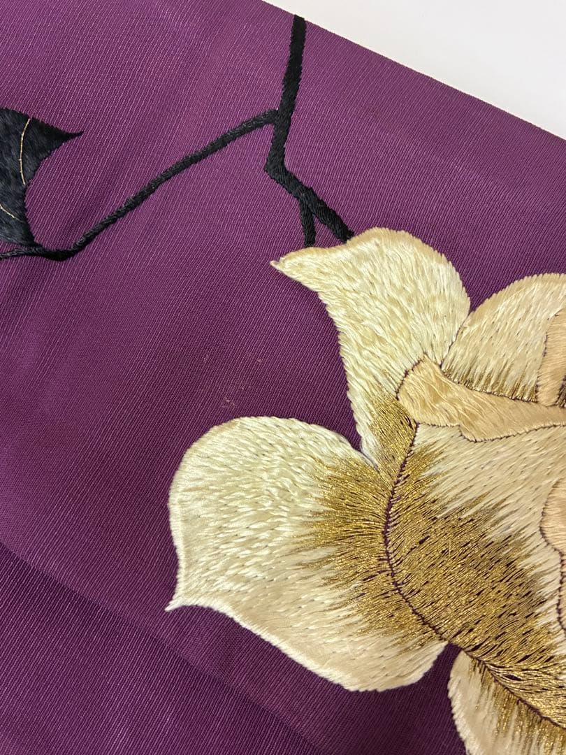 アンティーク　刺繍の名古屋帯　花柄模様　着物　レトロ　大正ロマン