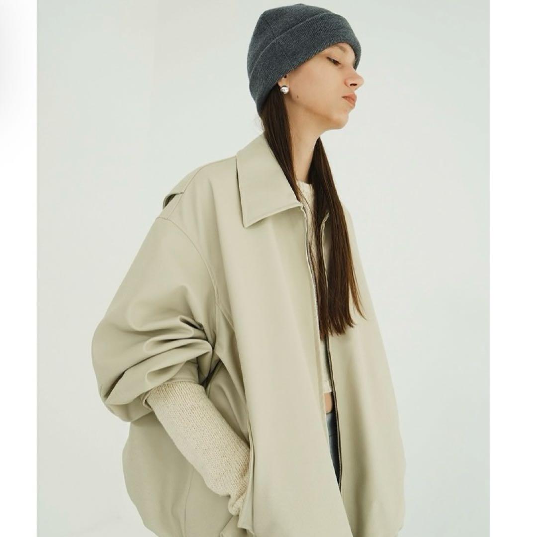 ジャケット・アウター CLANE FAKE LEATHER BALLOON JACKET IVORY