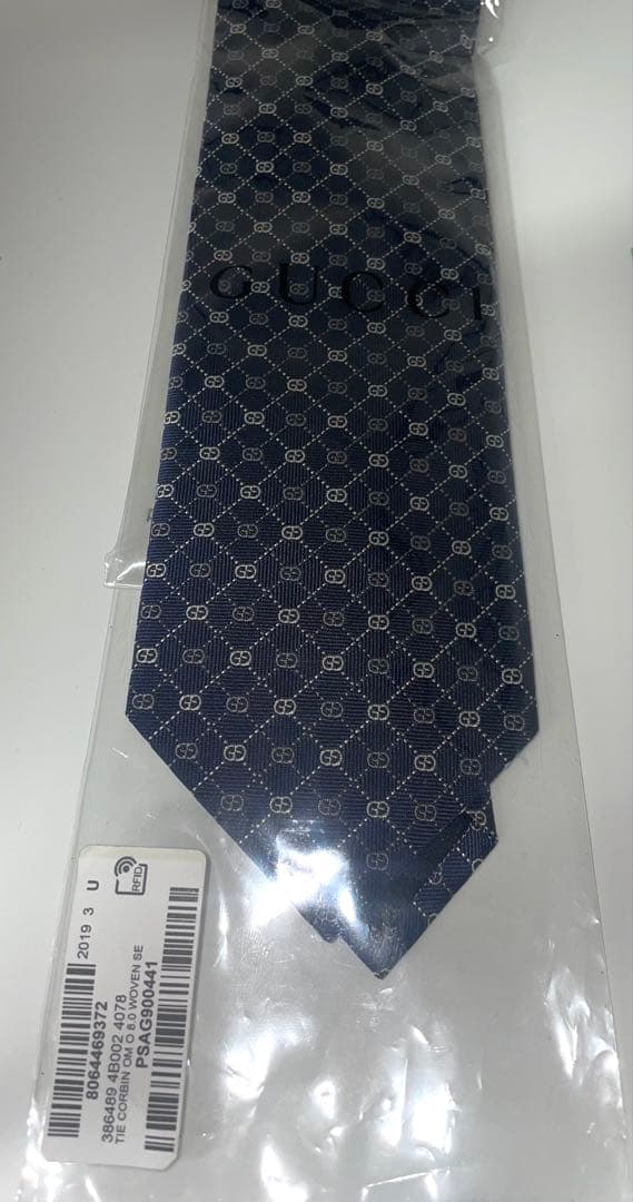 新品 グッチ ネクタイ ハイブランド GG 総柄 ネイビー