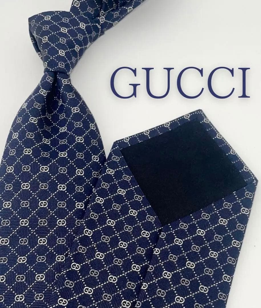 新品 グッチ ネクタイ ハイブランド GG 総柄 ネイビー