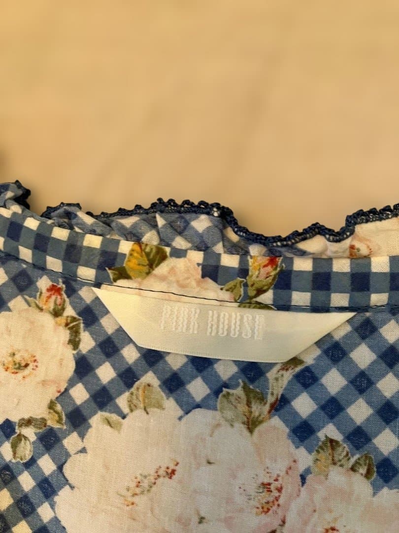 ピンクハウス 野ばらブルーギンガムワンピース