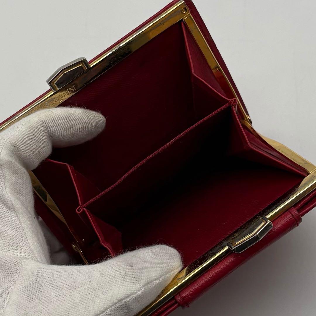 【美品】イヴサンローラン レザー カーフ 二つ折り財布 YSL ボルドー 赤
