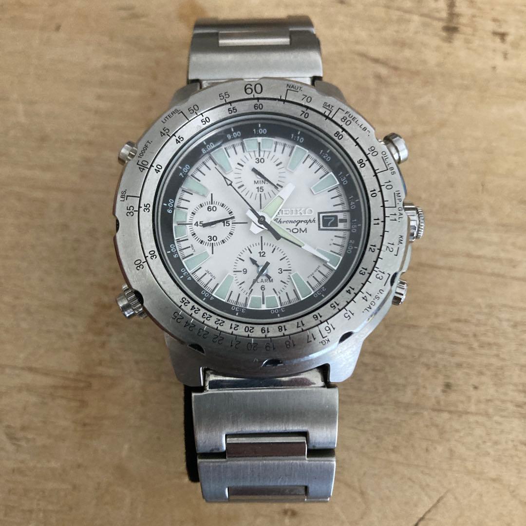 希少品　SEIKO セイコー クロノグラフ100m 白文字盤　7T32-6N10