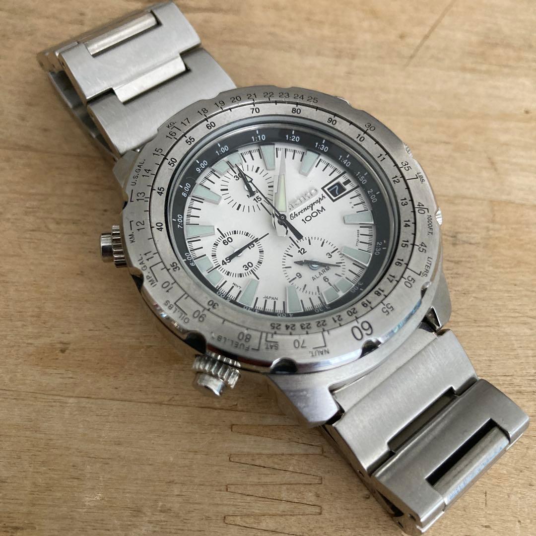 希少品　SEIKO セイコー クロノグラフ100m 白文字盤　7T32-6N10