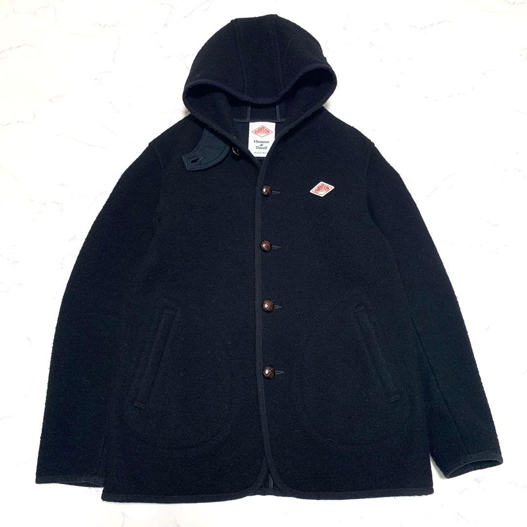 【超希少XLサイズ】ダントン　ウールモッサコート　くるみボタン　ロゴワッペン　黒