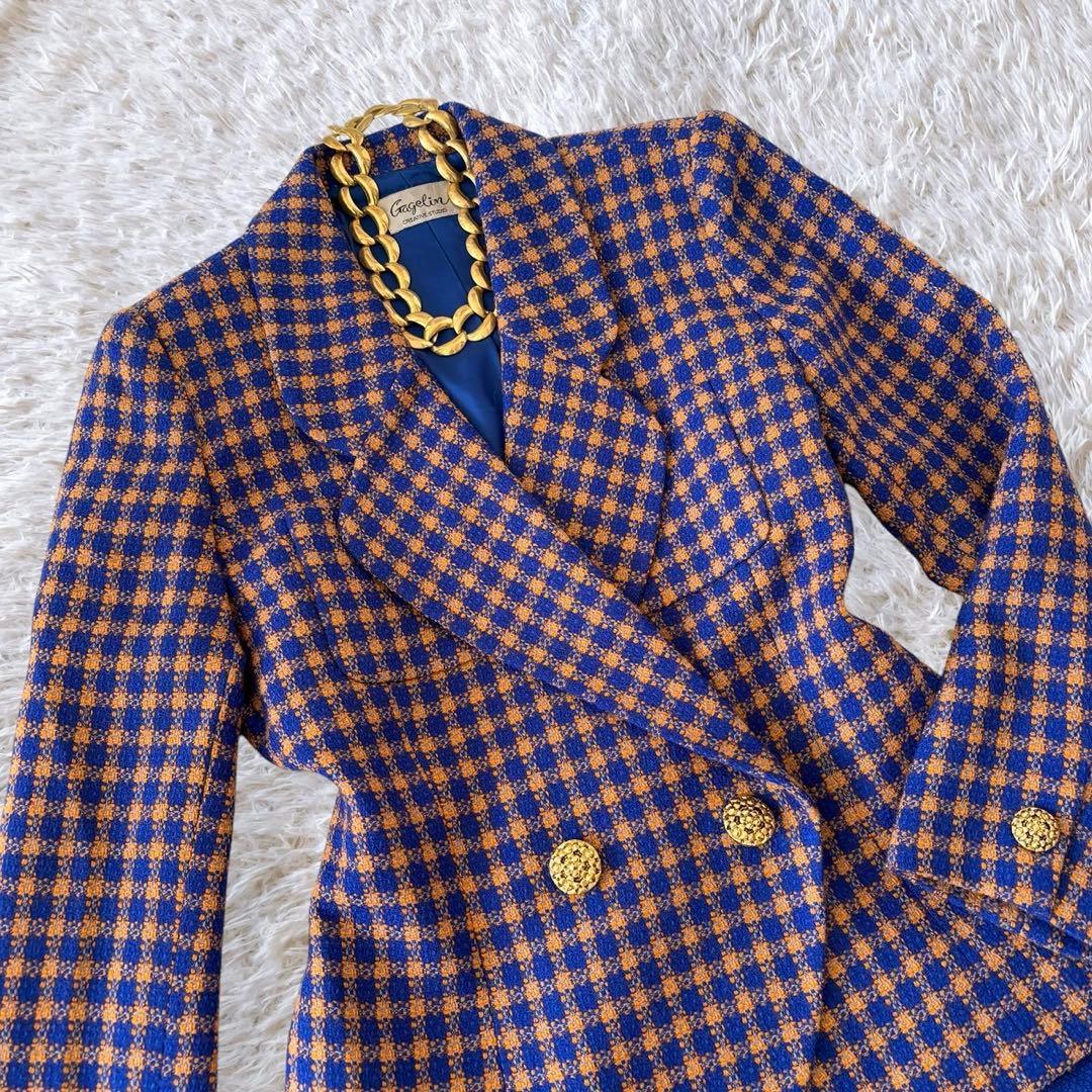 90’s vintage ロイヤルブルー　昭和レトロ 　バブリースーツ　チェック