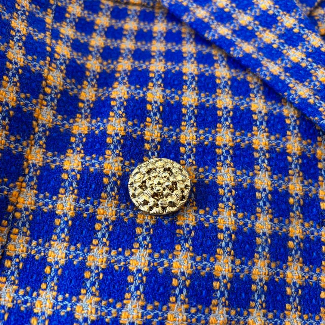 90’s vintage ロイヤルブルー　昭和レトロ 　バブリースーツ　チェック