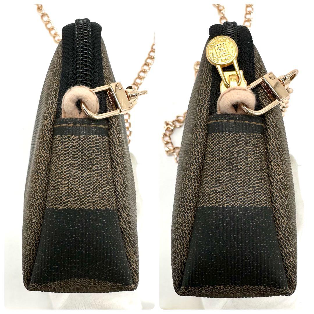 【未使用級】FENDI ショルダーバッグ ペカン チェーン PVC カーキ×黒