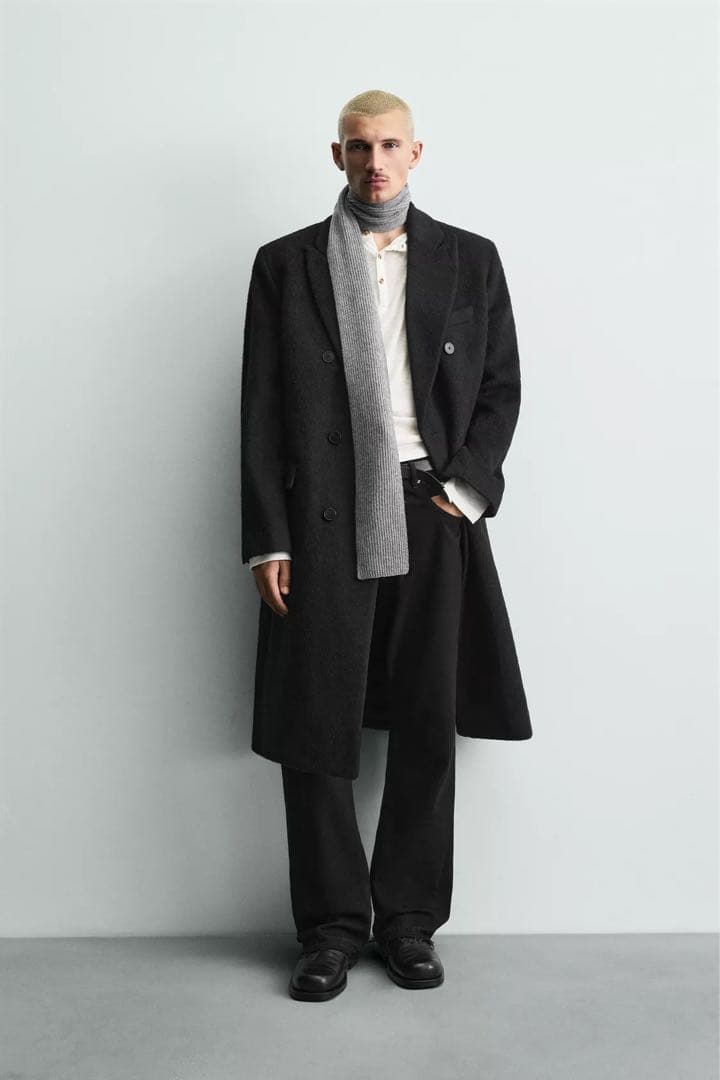 ZARA ウールブレンドダブルブレストコート 黒 ブラック S