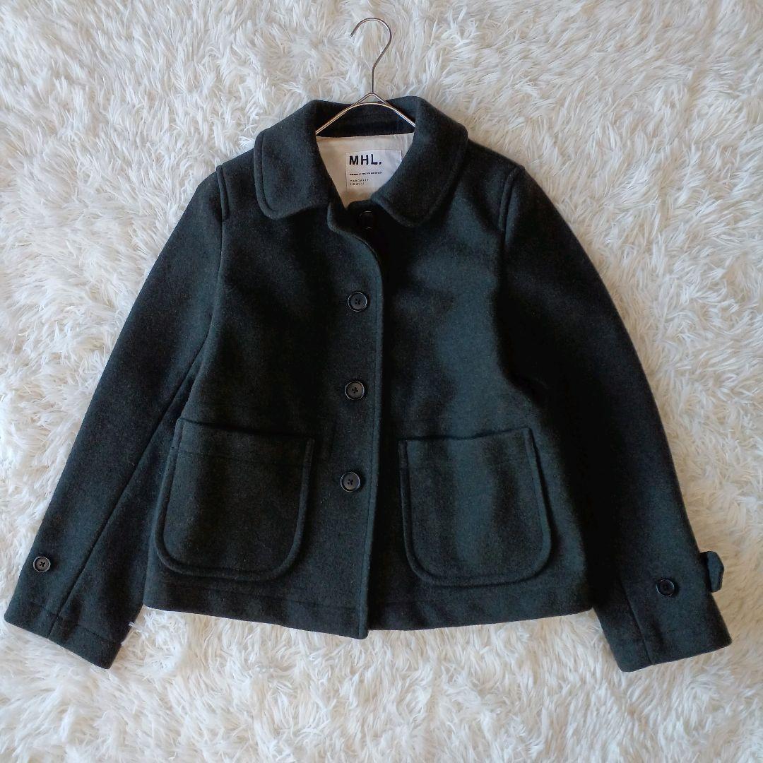 美品☆MHL. ショートコート ウール 丸襟 チャコールグレー M