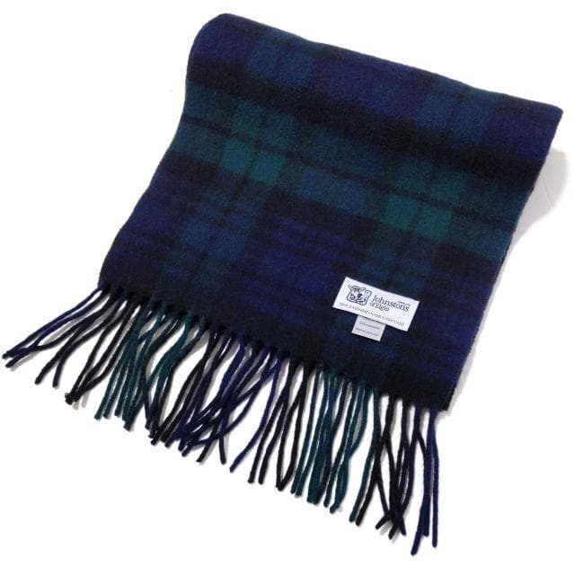 美品★Johnstons ジョンストンズ★カシミヤ マフラー チェック グリーン