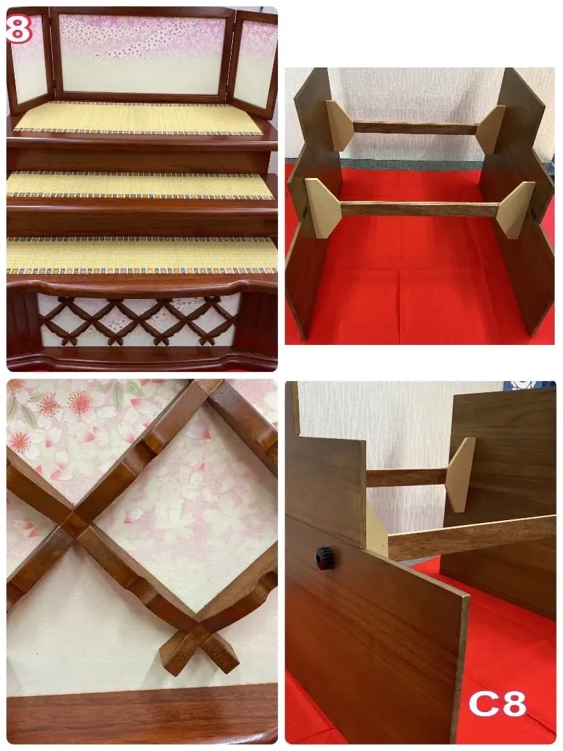 C8 訳あり特価！　台屏風のみ　高級木製三段　巾90㎝位　ひな人形段