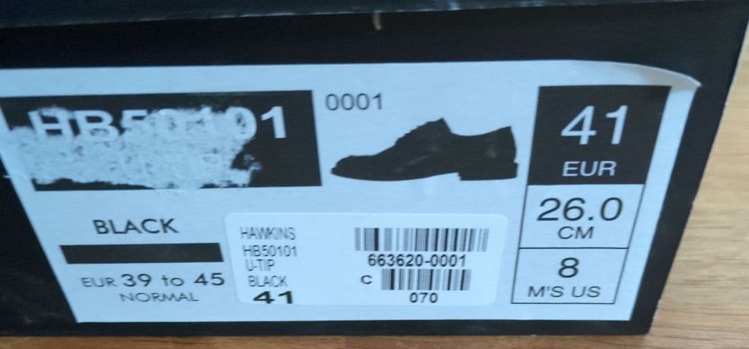 ◆新品◆【HAWKINS】革靴 Uチップ BLACK 本革 26.0cm