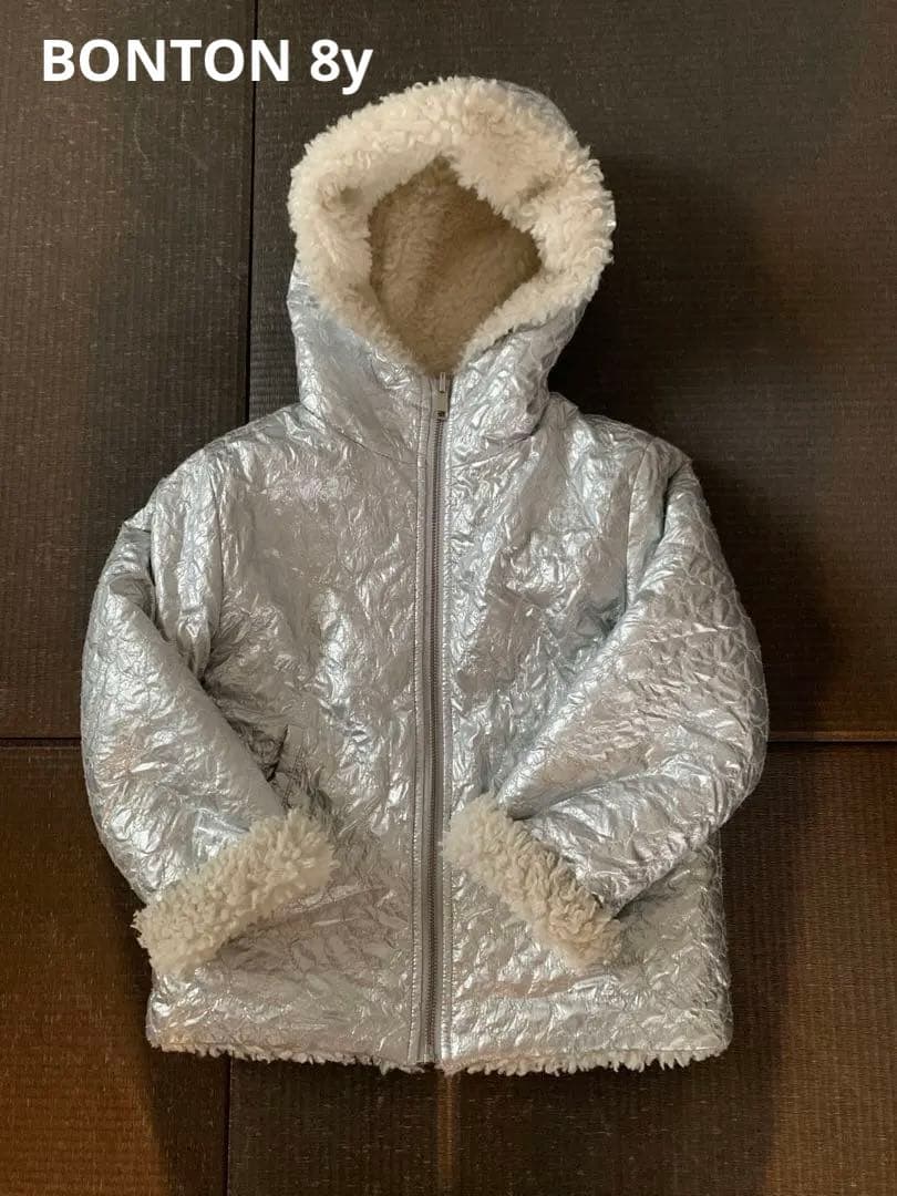 BONTON シルバー ファージャケット フード付き 8y