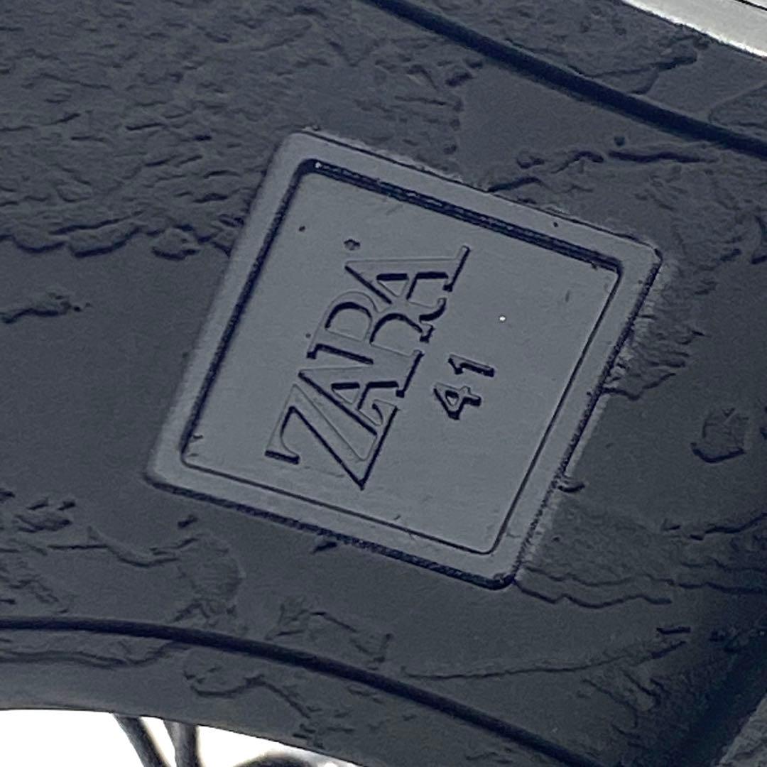 【新品級】 ZARA レースアップブーツ サイドゴアブーツ 黒 レザー 26.5