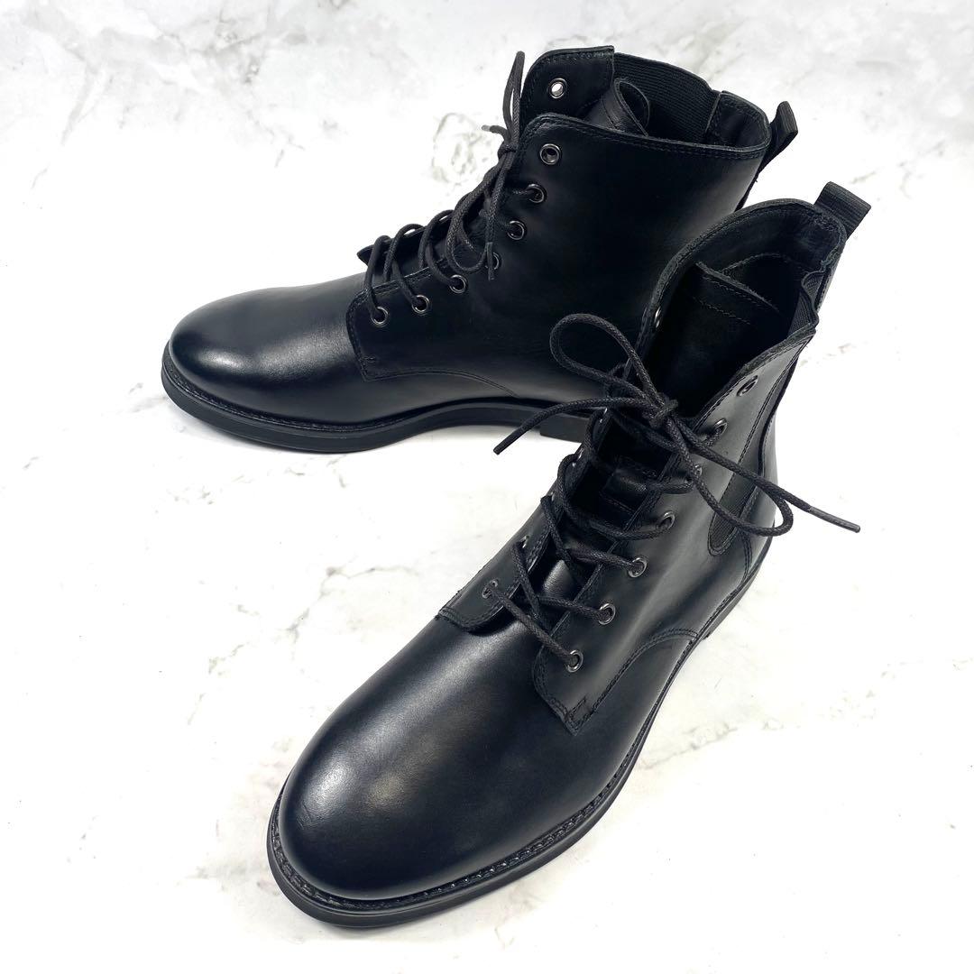 【新品級】 ZARA レースアップブーツ サイドゴアブーツ 黒 レザー 26.5