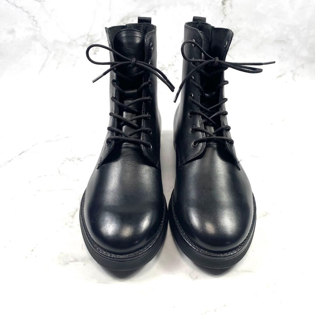 【新品級】 ZARA レースアップブーツ サイドゴアブーツ 黒 レザー 26.5