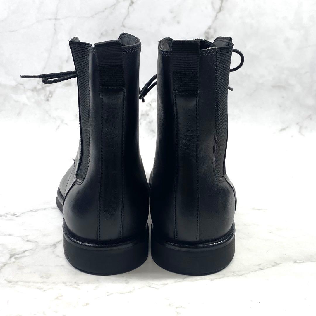 【新品級】 ZARA レースアップブーツ サイドゴアブーツ 黒 レザー 26.5