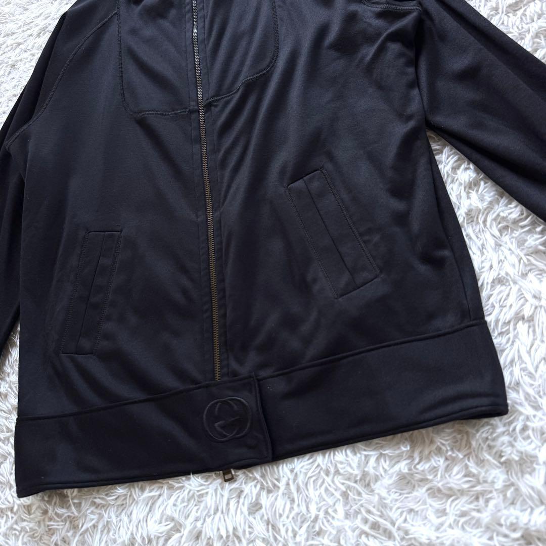 グッチ　ジャージ　セットアップ　シルク　絹　インターロッキング　刺繍ロゴ　黒　S