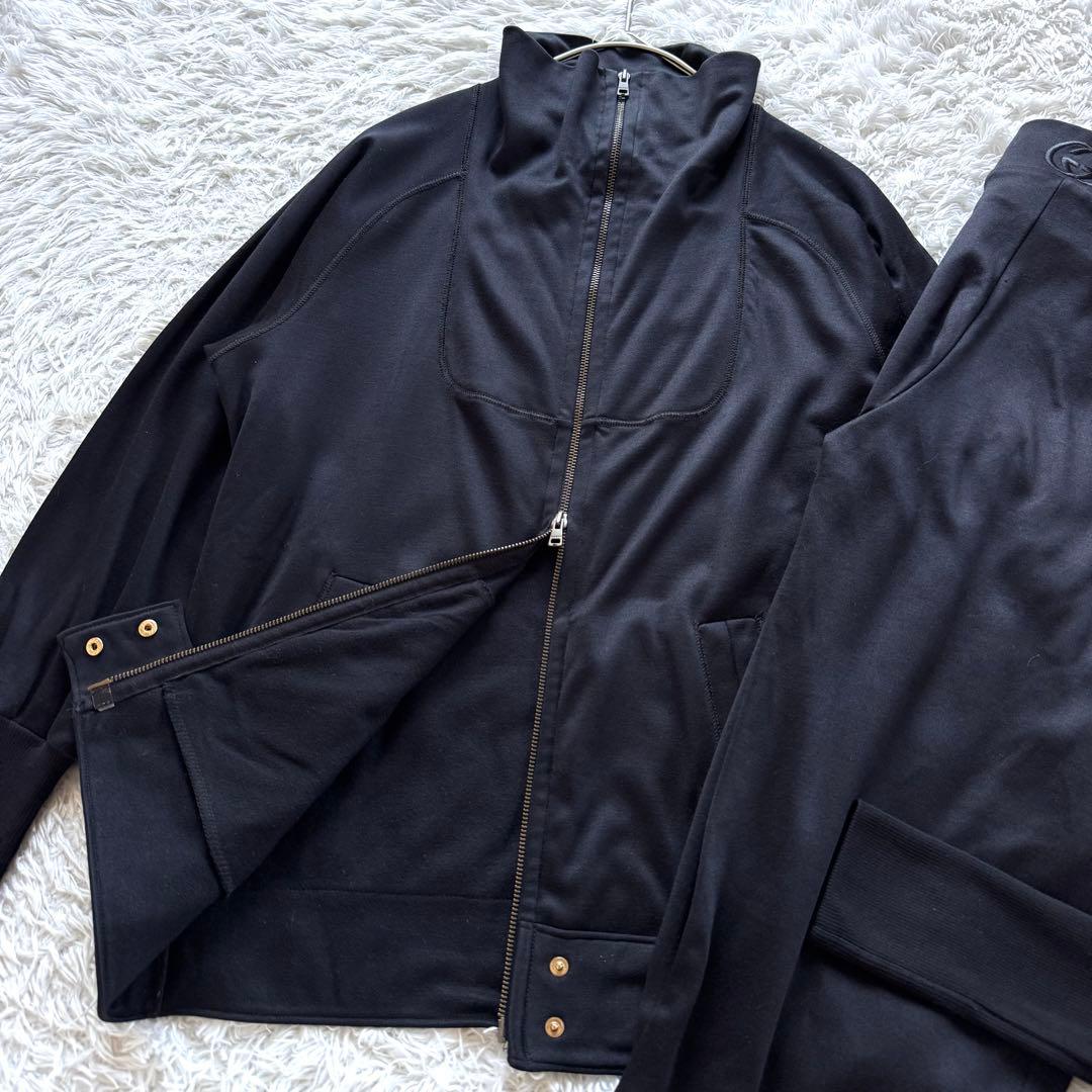 グッチ　ジャージ　セットアップ　シルク　絹　インターロッキング　刺繍ロゴ　黒　S