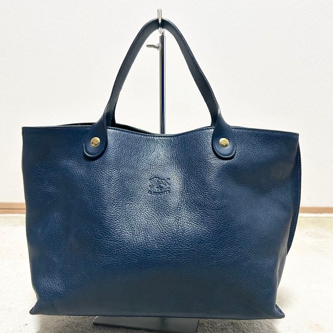 美品　イルビゾンテ　レザートートバッグ　ロイヤルブルー　シボ革　刻印　本革　青