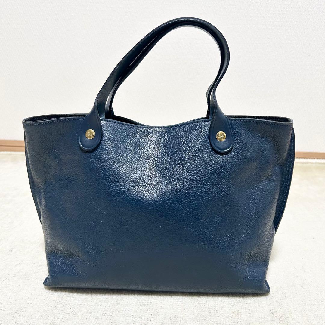 美品　イルビゾンテ　レザートートバッグ　ロイヤルブルー　シボ革　刻印　本革　青