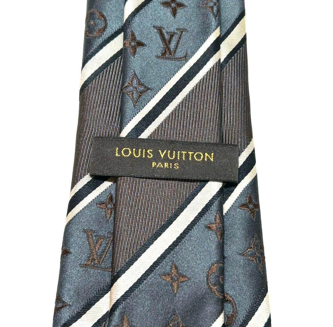 美品ルイヴィトン ネクタイ モノグラム ジャガード レジメンタル 箱付き　シルク
