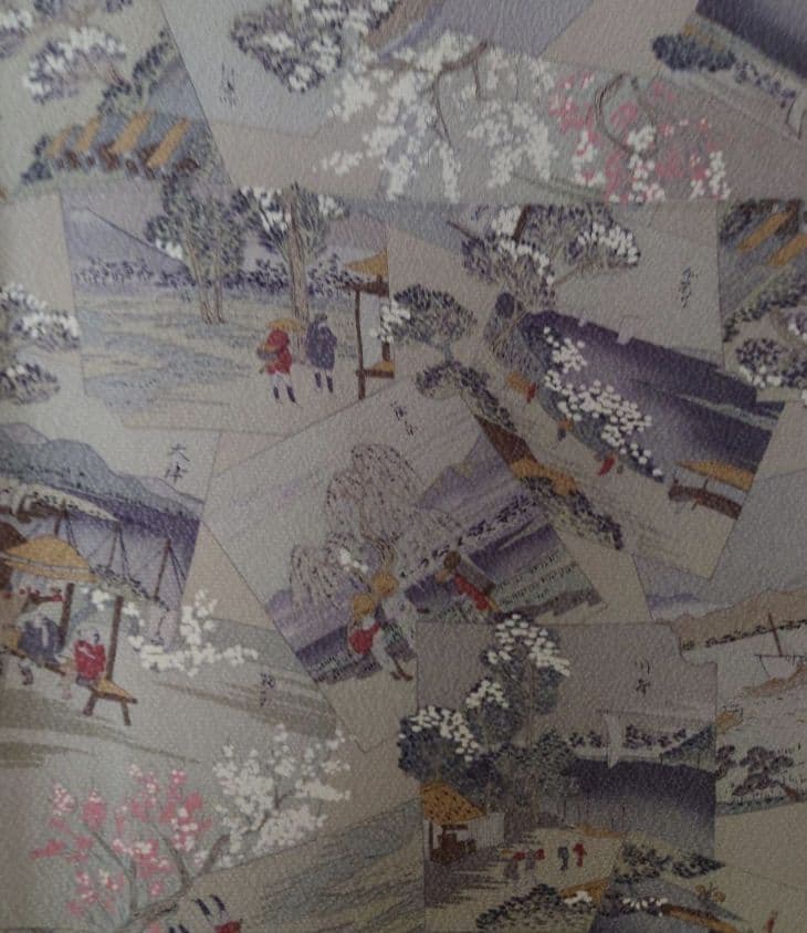 yochan【未使用に近い極美品】小紋フルセット　正絹袷　浮世絵　六通袋帯